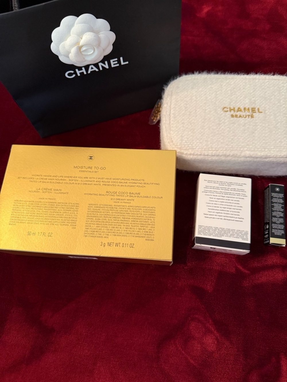 CHANEL White and Gold Lip Balm & Hand Cream Set with Tweed Pouch - Picture 7 of 8
